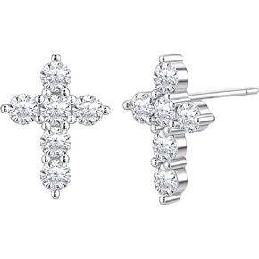 Moissanite Cross Stud Earrings, 1.27Ct, Round Cut D Color, VVS1 S925 Sterling Silver Moissanite Earrings, Valentines Anniversary Birthday Mothers Day Jewelry Christian Gifts in Saudi Arabia