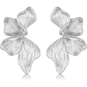 HANRESHE Lightweight Gold Silver Flower Earrings Trendy Leaf Statement Earrings Jewelry Gift in Kuwait