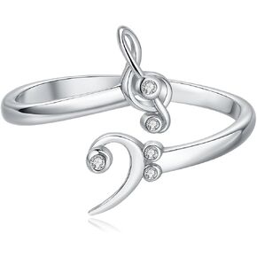 925 Sterling Silver Music Note Ring Adjustable Musical Treble Bass Clef Jewelry Gifts Ideas for Music Lovers Women Musician Students in Kuwait