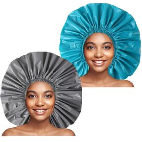 Super Jumbo Shower Cap 2 PCS Waterproof Shower Caps for Women, Extra Large Shower Cap, Reusable Super Large Bath Caps Hair Cap for Long Thick Curly Hair, Locs, Twist Braids - Black + White in Kuwait