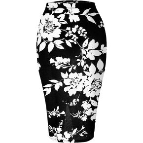 SSOULM Women's Work Office Stretchy Fitted Midi Pencil Skirt with FLOWERBLACK Slit and Plus SizeFLOWERBLACK XL in Kuwait