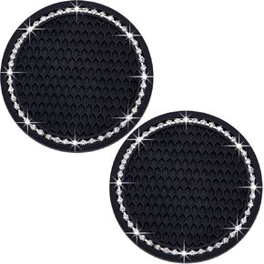 Car Cup Holder Coasters 2-Pack, 2.75 Inch Universal Bling Crystal Rhinestone Anti-Slip Silicone Auto Interior Accessories for Women in Kuwait