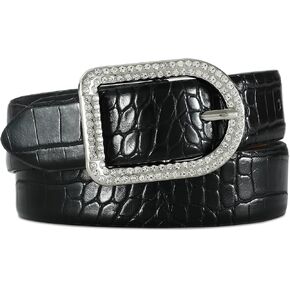 Women's Black Belts with Rhinestone Buckle Crocodile Fashion Leather Belts for Jeans Dresses in Kuwait