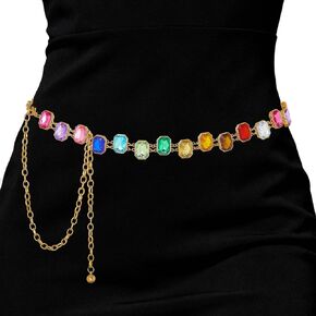حزام حجر الراين قوس قزح للنساء، سلسلة ملونة، حزام جوهرة المهرجان، سلسلة خصر قابلة للتعديل 51 بوصة in Kuwait