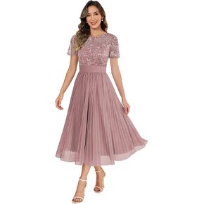 Women's Tea Length Mother of The Bride Dresses with Sleeves Lace Appliques Chiffon Formal Wedding Guest Gowns in Kuwait