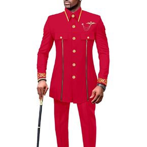 بدلات رجالية ملابس أفريقية بقصة ضيقة ومطرزة وسترة وسروال بصدر واحد ومجموعة ملابس رسمية in Kuwait