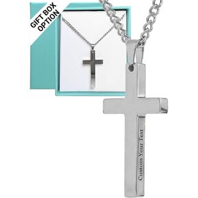 Personalized Cross Necklace - Customized Christian Faith Jesus Necklace Engraved Text Name Date Bible Verse Pendant Religious Baptism Necklace Valentines's Day Gifts for Men Women (Silver) in Saudi Arabia
