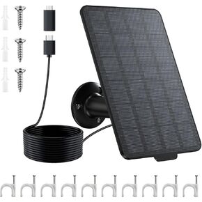 3W Solar Panel for Battery-Powered Security Cameras,USB-C & Micro USB Solar Charger for Wireless Outdoor Cameras,IP65 Waterproof, 9.8ft Cable, 360° Adjustable Mount (Black, 1 Pack) in Kuwait