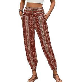 Boho Pants for Women Summer Casual High Waisted Lightweight Comfy Baggy Lounge Pants in Kuwait