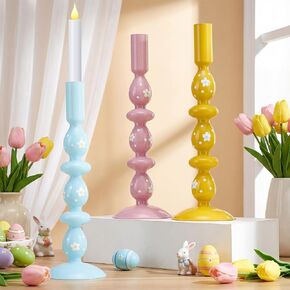3 Pcs Pastel Easter Glass Candle Holders Set Spring Daisy Egg Taper Candlestick Holders for Spring Easter Home Table Centerpieces Fireplace Mantle Dining Decorations Holiday Office Home Gift in Kuwait