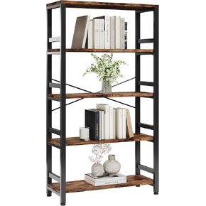 IRONCK Bookshelves and Bookcases, 31.5in Wide Shelf 5-Tier Ladder Shelf 110lbs/shelf Vintage Industrial Style Bookcase for Bedroom Living Room Home, Vintage Brown in Kuwait