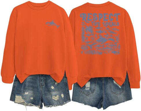 Respect The Locals Graphic Oversized Sweatshirts for Women Funny Ocean Animal Print Crewneck Pullovers Tops in Saudi Arabia
