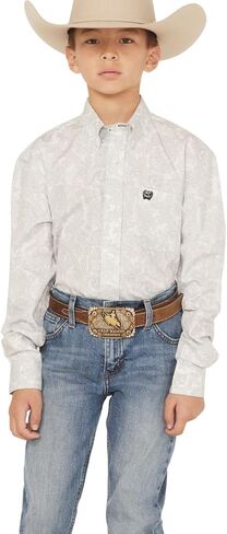 Cinch Western Shirt Boys Print Button Long Sleeve White MTW7060393 in Saudi Arabia