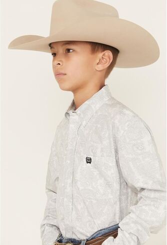 Cinch Western Shirt Boys Print Button Long Sleeve White MTW7060393 in Saudi Arabia