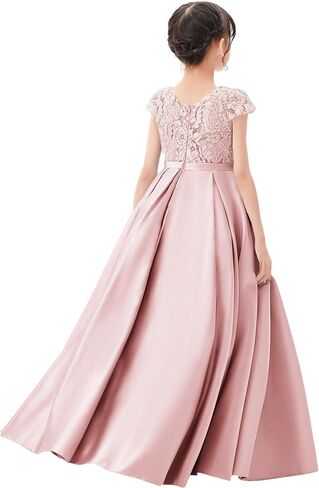 Illusion Lace Cap Sleeves Flower Girl Dress Holy Communion Baptism Gown L246 in Saudi Arabia