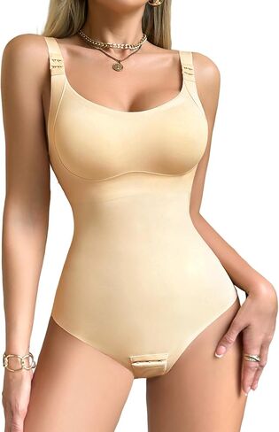 Seamless Full Body Shaper with Underbust Support Adjustable Hook Strap Bodysuit Tummy Control Open Crotch Shapewear Shorts in Saudi Arabia