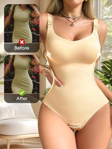 Seamless Full Body Shaper with Underbust Support Adjustable Hook Strap Bodysuit Tummy Control Open Crotch Shapewear Shorts in Saudi Arabia