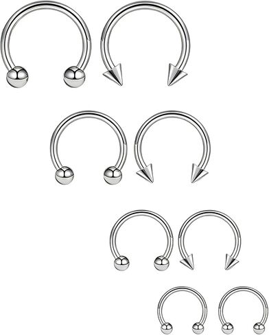 8pcs Horseshoe Rings 16g Silver Septum Ring Jewelry Surgical Steel Horseshoe Hoop Earring Eyebrow Tragus Lip Rings Daith Helix Nose Piercing Septum Jewelry For Women Men in Saudi Arabia
