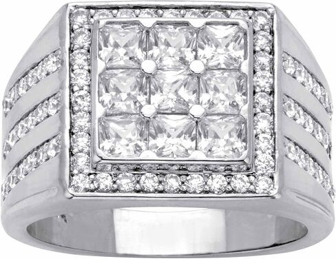 Palm Beach Jewelry Men's Platinum Plated Round and Square Cut Cubic Zirconia Square Ring in Saudi Arabia