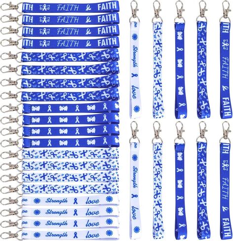 WANDIC 30Pcs Blue Ribbon Keychains Colon Cancer Awareness Polyester Keyrings Prostate Cancer Awareness Keychains for Charity Events,17.5 * 1.5cm in Saudi Arabia