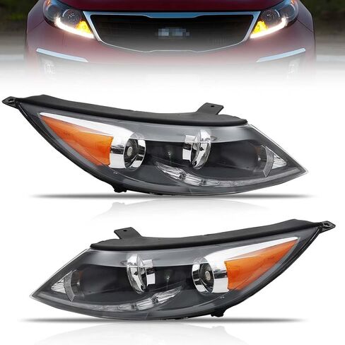 Headlight Assembly for 2013-2016 Sportage, Passenger & Driver Side Halogen Headlamp with [LED Daytime Running Light], Clear Lens Amber Reflector, (with Bulbs) 1 Pair, Replace# 921013W710 in Kuwait