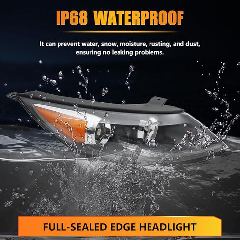 Headlight Assembly for 2013-2016 Sportage, Passenger & Driver Side Halogen Headlamp with [LED Daytime Running Light], Clear Lens Amber Reflector, (with Bulbs) 1 Pair, Replace# 921013W710 in Kuwait