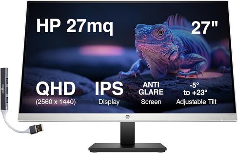 HP 27" QHD IPS (2560x1440) Monitor Bundle with Docztorm Dock, 60Hz Refresh Rate, 1 HDMI 1.4, 1 VGA, Anti-Glare, VESA Mount (100x100 mm), Ideal for Home & Business, Black/Silver (2024 Latest Model) in Saudi Arabia