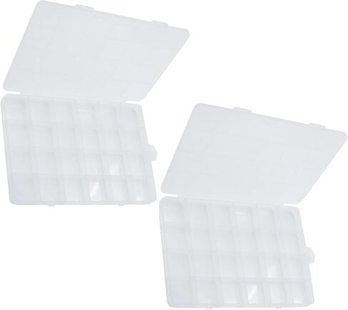 Yansanido 24 Grids Jewelry Organizer, 2 Pcs 7.5 In x 5.2 In Fixed Clear Plastic Storage Box Earring Tool Small Items Containers (2) in Saudi Arabia