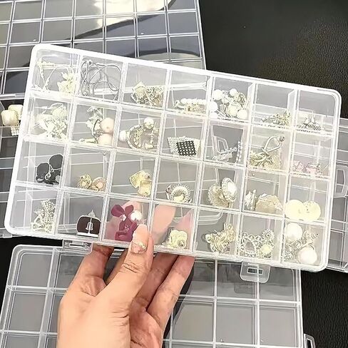 Yansanido 24 Grids Jewelry Organizer, 2 Pcs 7.5 In x 5.2 In Fixed Clear Plastic Storage Box Earring Tool Small Items Containers (2) in Saudi Arabia