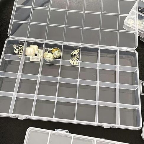 Yansanido 24 Grids Jewelry Organizer, 2 Pcs 7.5 In x 5.2 In Fixed Clear Plastic Storage Box Earring Tool Small Items Containers (2) in Saudi Arabia