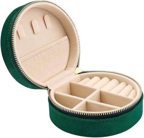 Light Luxury Velvet Jewelry Storage Box, Round Travel Jewelry Organizer, for Rings, Earrings, Necklaces, Compact Small Jewelry in Saudi Arabia