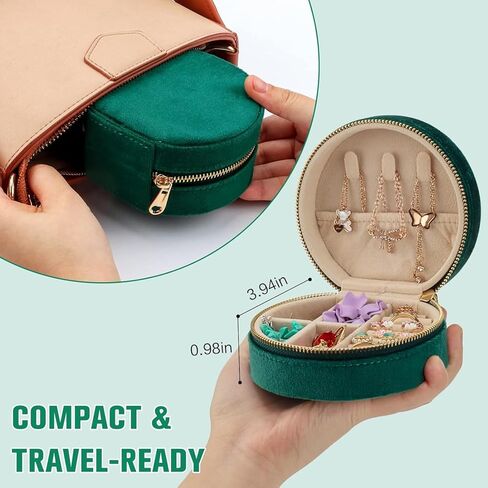 Light Luxury Velvet Jewelry Storage Box, Round Travel Jewelry Organizer, for Rings, Earrings, Necklaces, Compact Small Jewelry in Saudi Arabia
