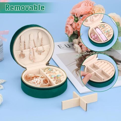 Light Luxury Velvet Jewelry Storage Box, Round Travel Jewelry Organizer, for Rings, Earrings, Necklaces, Compact Small Jewelry in Saudi Arabia