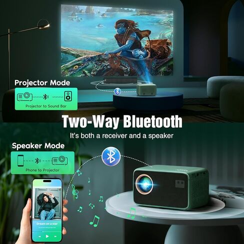 TMY 4K WiFi Bluetooth Projector, 200 ANSI, Green, LCD, HDMI/USB/Bluetooth, Movie Projector for Phone/TV Stick/Laptop/DVD/PS5, Portable, Home Cinema/Gaming in Kuwait