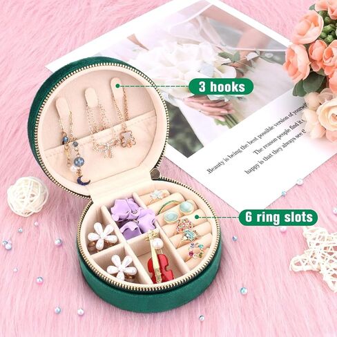 Light Luxury Velvet Jewelry Storage Box, Round Travel Jewelry Organizer, for Rings, Earrings, Necklaces, Compact Small Jewelry in Saudi Arabia