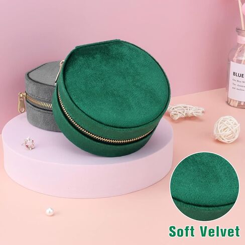 Light Luxury Velvet Jewelry Storage Box, Round Travel Jewelry Organizer, for Rings, Earrings, Necklaces, Compact Small Jewelry in Saudi Arabia