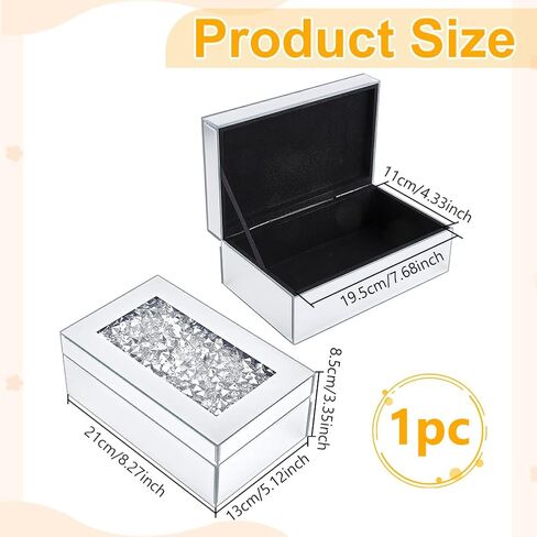 FINGERINSPIRE زجاج مرآة مجوهرات صندوق منظم 8.27x5.12x3.35 بوصة سحق الماس مرآة مجوهرات تخزين حالة مستطيل الفضة الماس صندوق منظم للنساء مجوهرات خاتم التخزين in Saudi Arabia