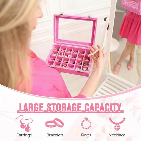 Nosiny 4 Pcs Earrings Jewelry Box Ring Display Case 24 Grids Velvet Jewelry Organizer Box Tray Earrings Holder Storage Case for Girls Wife Mom Women (Pink) in Saudi Arabia
