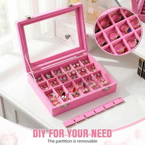 Nosiny 4 Pcs Earrings Jewelry Box Ring Display Case 24 Grids Velvet Jewelry Organizer Box Tray Earrings Holder Storage Case for Girls Wife Mom Women (Pink) in Saudi Arabia