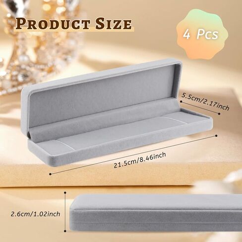 4 Pcs Velvet Necklace Box Long Necklace Pendant Jewelry Box Chain Gift Long Bracelet Storage Display Case for Wedding Engagement Christmas Birthday Anniversary - Grey in Saudi Arabia
