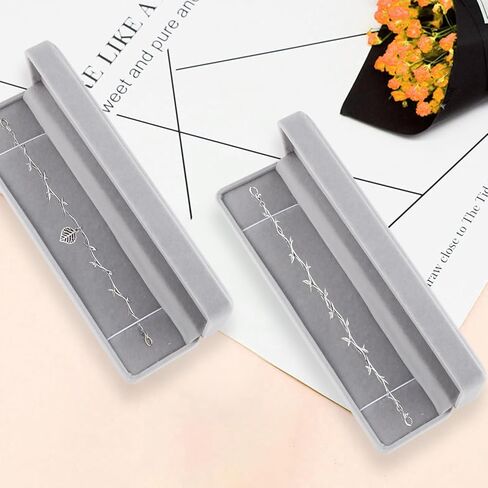 4 Pcs Velvet Necklace Box Long Necklace Pendant Jewelry Box Chain Gift Long Bracelet Storage Display Case for Wedding Engagement Christmas Birthday Anniversary - Grey in Saudi Arabia