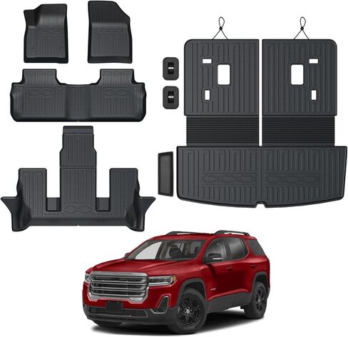 Floor Mats for 2017-2023 GMC Acadia (6-seat), All Weather TPE 2-in-1 Cargo Mat with Backrest Mat for Acadia Accessories in Kuwait