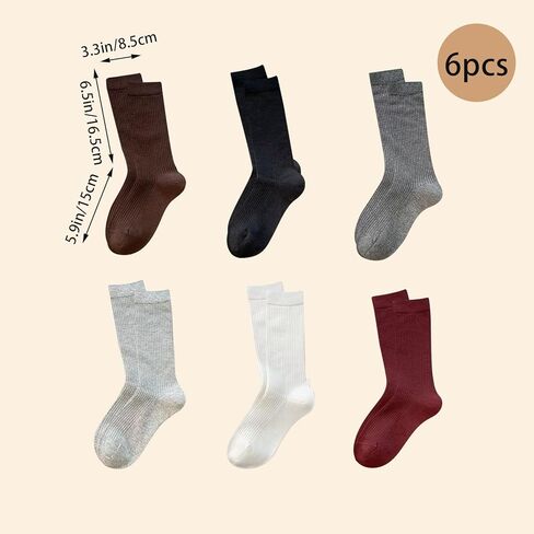 6 Pairs Women's Mid Calf Ribbed Socks, Solid Color Casual Crew Socks, Soft Stretchy Socks for Daily Wear & & All Shoes in Saudi Arabia