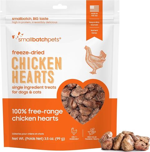 smallbatch Pets Premium Freeze-Dried Chicken Heart Treats for Dogs and Cats, 3.5 oz, Made and Sourced in The USA, Single Ingredient, Humanely Raise Meat, No Preservatives or Anything Artificial Ever in Kuwait