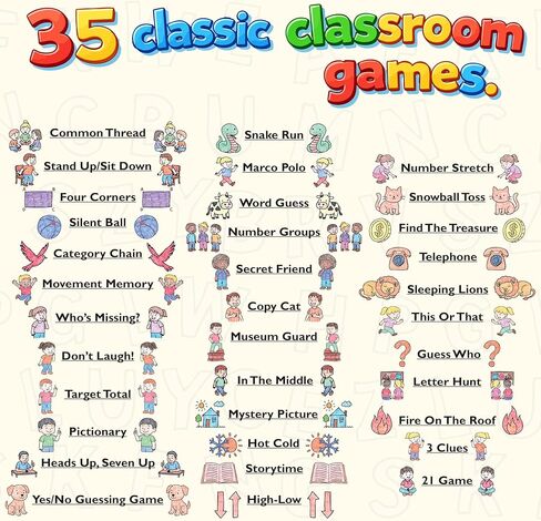 Quick & Easy Classroom Games Deck Pre-K - 1st Grade - Teacher Supplies - Teacher Gifts - Preschool, Kindergarten, 1st Grade Classroom Must Haves - 35 Classic Group Games No Prep Required in Kuwait