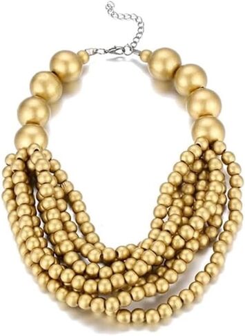 Multi Layer Beaded Statement Necklace for Women, Boho Colorful Wooden Bead Choker, Chunky Vintage Collar Necklace with Adjustable Chain, Fashion Jewelry for Party Daily Wear in Saudi Arabia