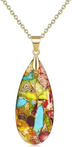 Suyi Stone Necklace for Women Teardrop Colorful Pendant Necklaces in Saudi Arabia