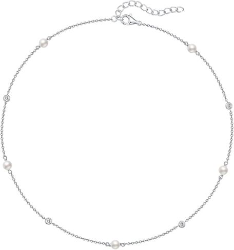 قلادة من اللؤلؤ الفضي الاسترليني للنساء، قلادة عصرية أنيقة مطرزة باللؤلؤ قابلة للتعديل، هدايا مجوهرات لعيد ميلاد العروس ووصيفة العروس للنساء، 16+2 بوصة (فضة استرليني) in Kuwait