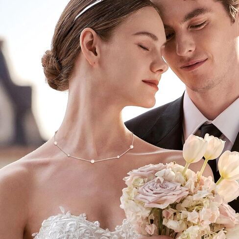 قلادة من اللؤلؤ الفضي الاسترليني للنساء، قلادة عصرية أنيقة مطرزة باللؤلؤ قابلة للتعديل، هدايا مجوهرات لعيد ميلاد العروس ووصيفة العروس للنساء، 16+2 بوصة (فضة استرليني) in Kuwait