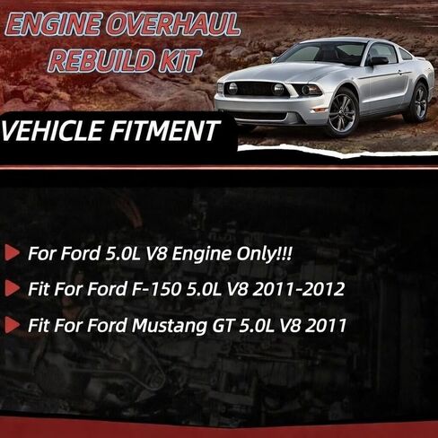 5.0 Full Gasket Set w/Bolts(12mm) Timing Chain Kit Intake/Exhaust Valve Oil Pan Gasket Fit for Ford F-150 Mustang GT 5.0L V8 2011-2012 HS26550PT BR3Z-6710-A 90510S ES72480 V4462 V4463 in Kuwait